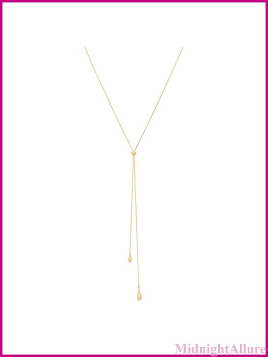 Jewelry - 14K Gold Plated Lariat Necklace Dainty Knot Drop Y Chain Adjustable Long